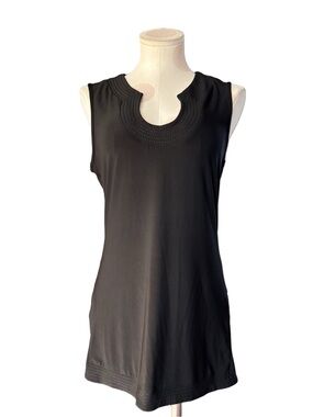 WHBM Sleeveless Shift Dress Black Medium Side Slit Stretch tunic - M